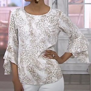 Belle by Kim Gravel Printed Stretch Flutter Sleeve Top  9693